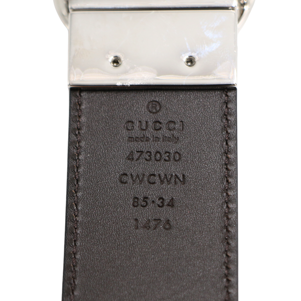 Gucci Reversible Signature Belt Black and Brown 473030 In Size 85 30