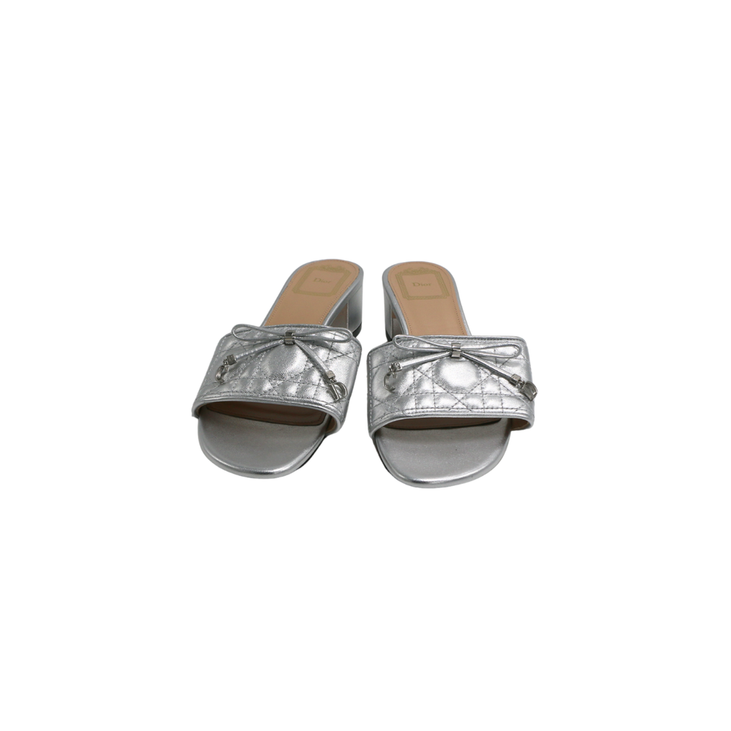 Christian Dior Lady Dior Heels Slide Lambskin Silver In Size 37