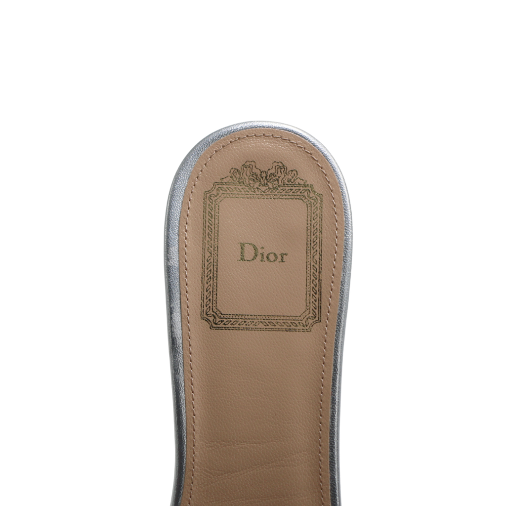 Christian Dior Lady Dior Heels Slide Lambskin Silver In Size 37 1/2