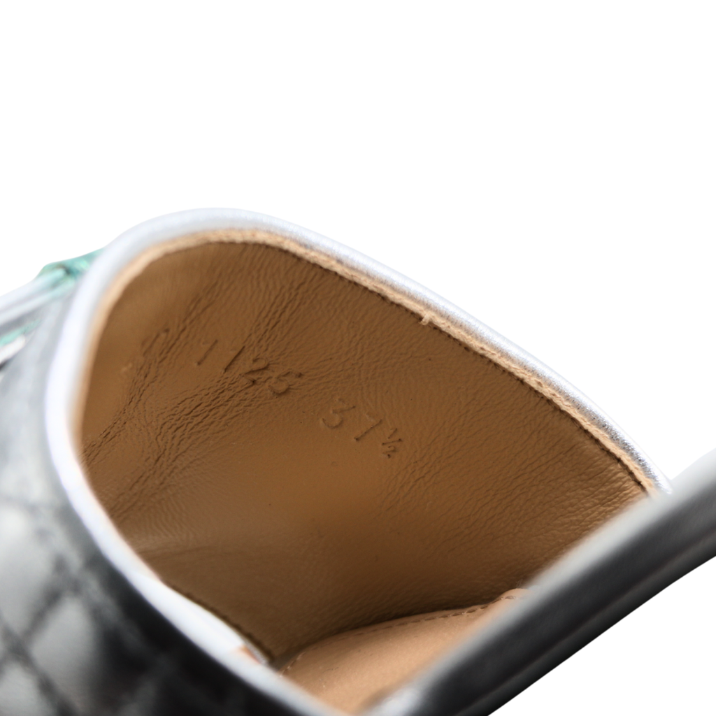 Christian Dior Lady Dior Heels Slide Lambskin Silver In Size 37 1/2