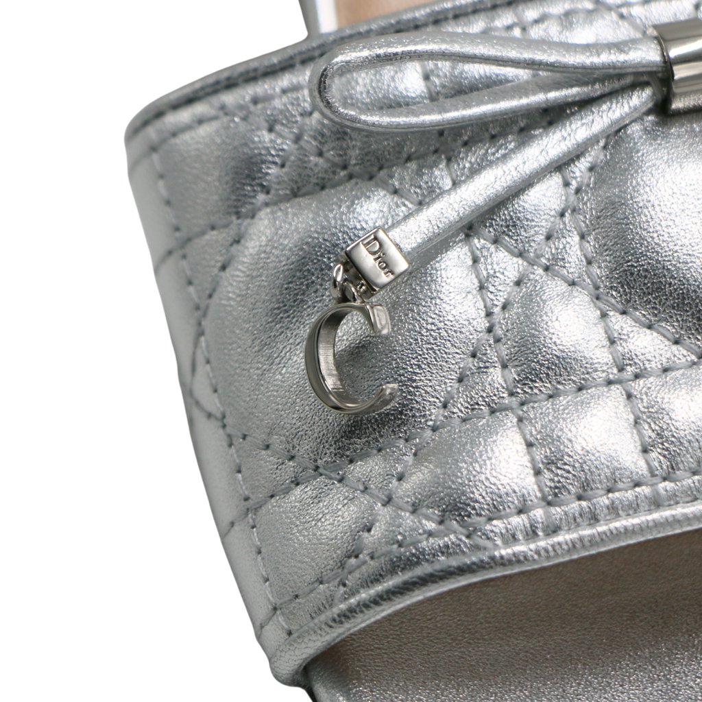 Christian Dior Lady Dior Heels Slide Lambskin Silver In Size 37 1/2