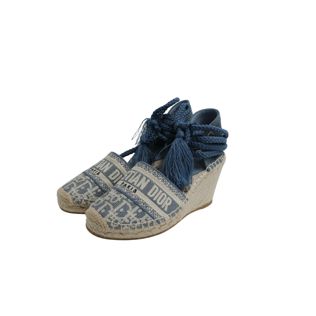 Christian Dior Granville Wedge Espadrille in Blue In Size 38
