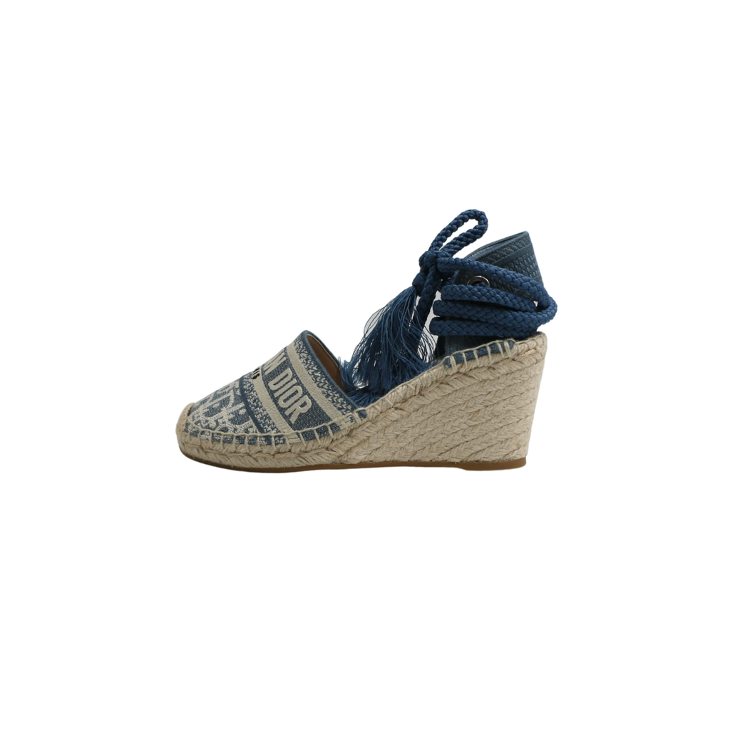 Christian Dior Granville Wedge Espadrille in Blue In Size 38