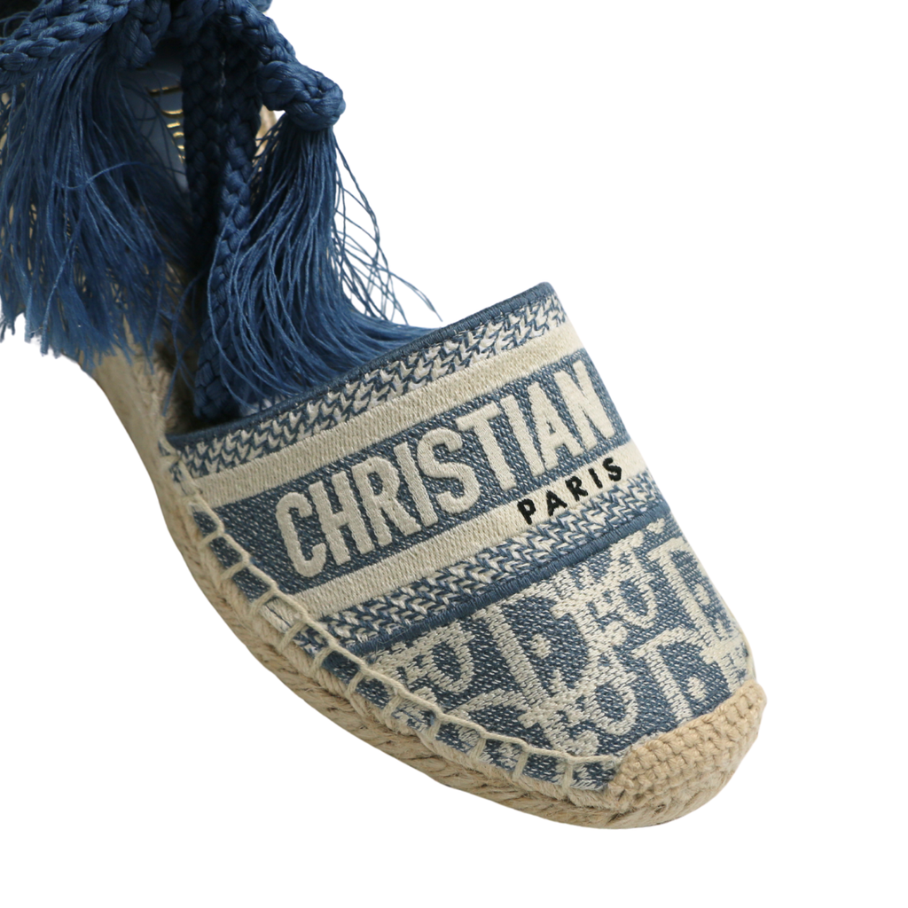 Christian Dior Granville Wedge Espadrille in Blue In Size 38