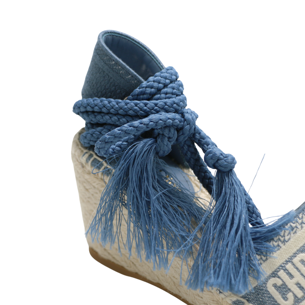 Christian Dior Granville Wedge Espadrille in Blue In Size 38