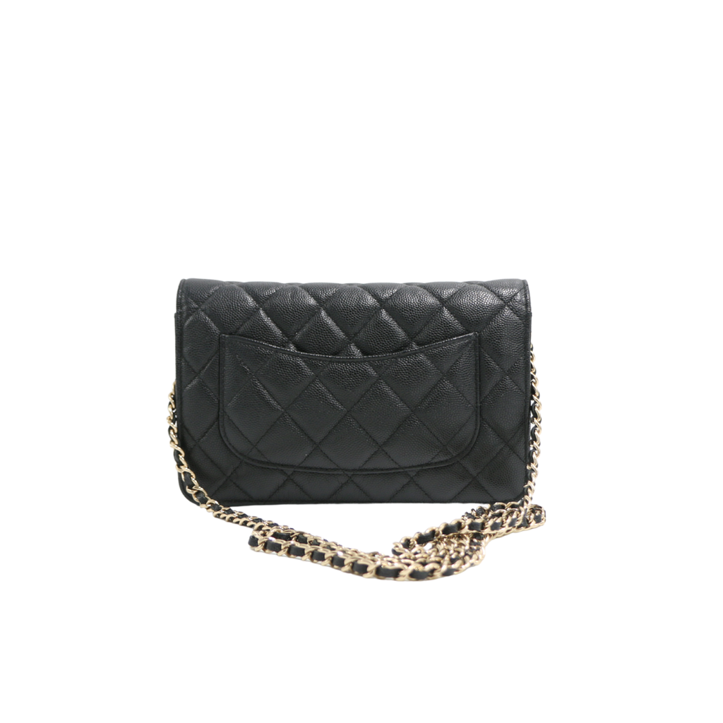 Chanel Black Quilted Caviar Leather Wallet On Chain