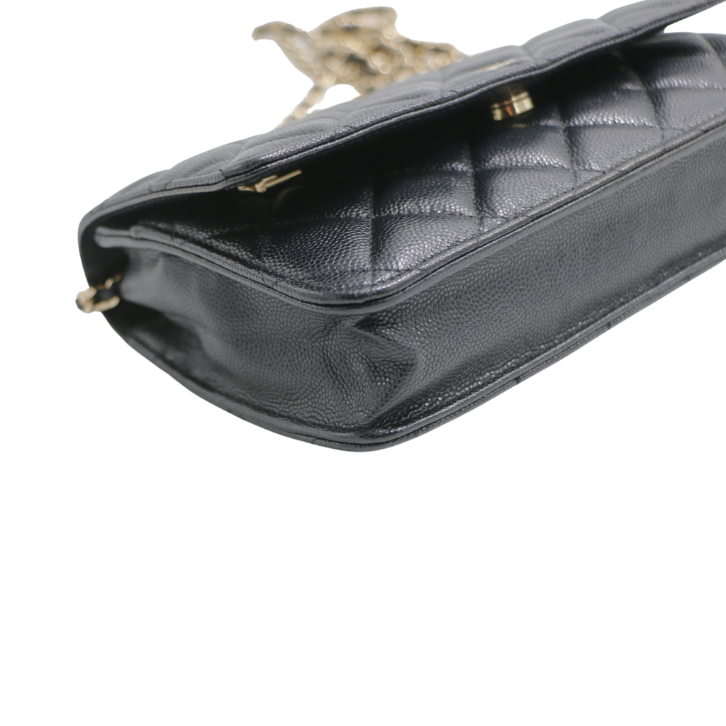 Chanel Black Quilted Caviar Leather Wallet On Chain
