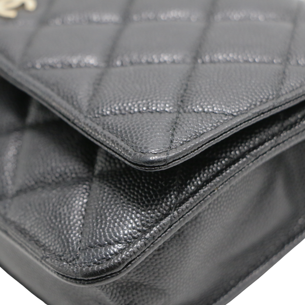 Chanel Black Quilted Caviar Leather Wallet On Chain