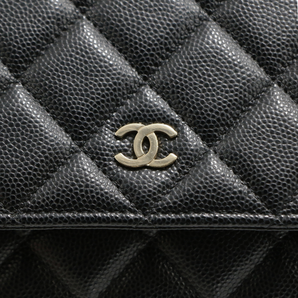 Chanel Black Quilted Caviar Leather Wallet On Chain