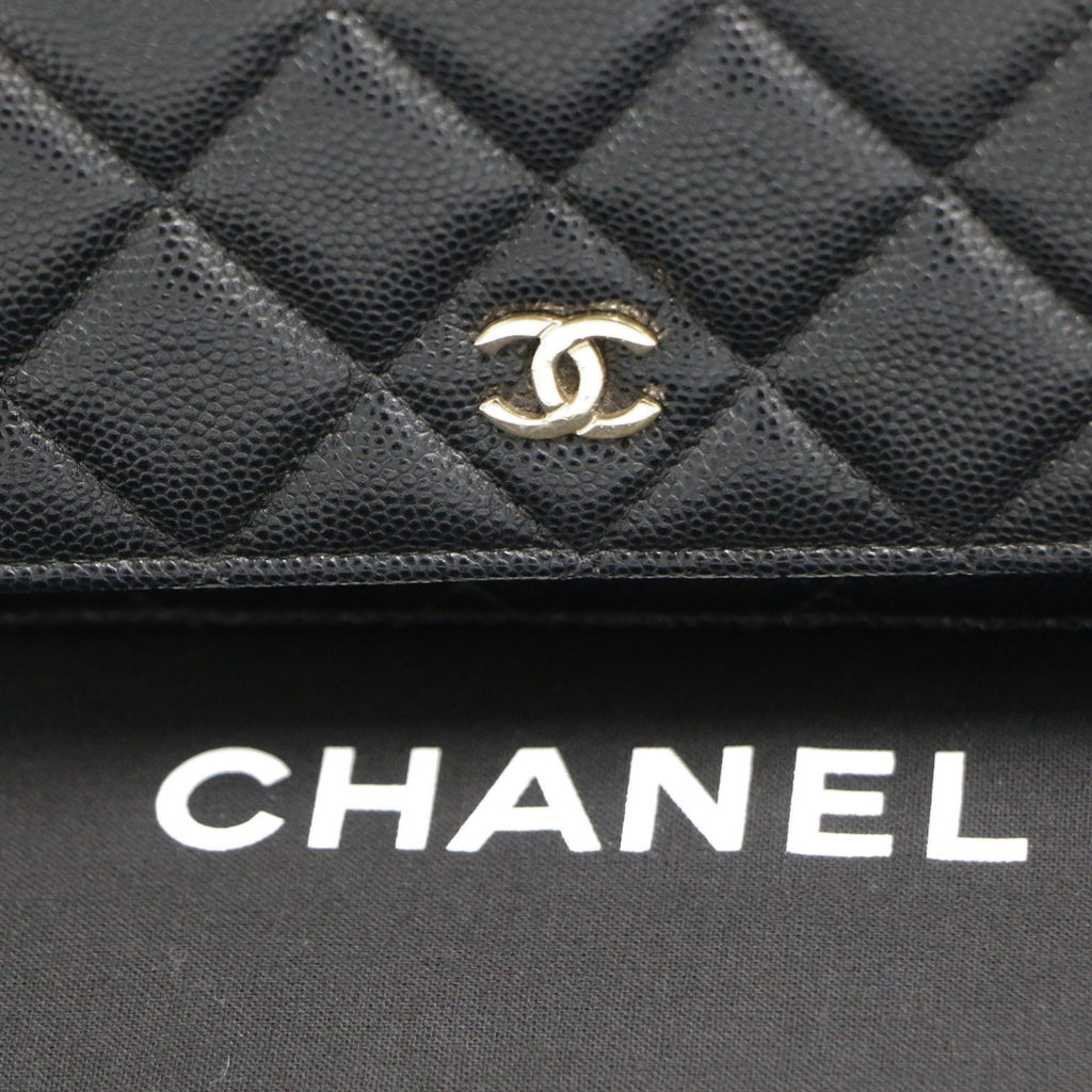 Chanel Black Quilted Caviar Leather Wallet On Chain