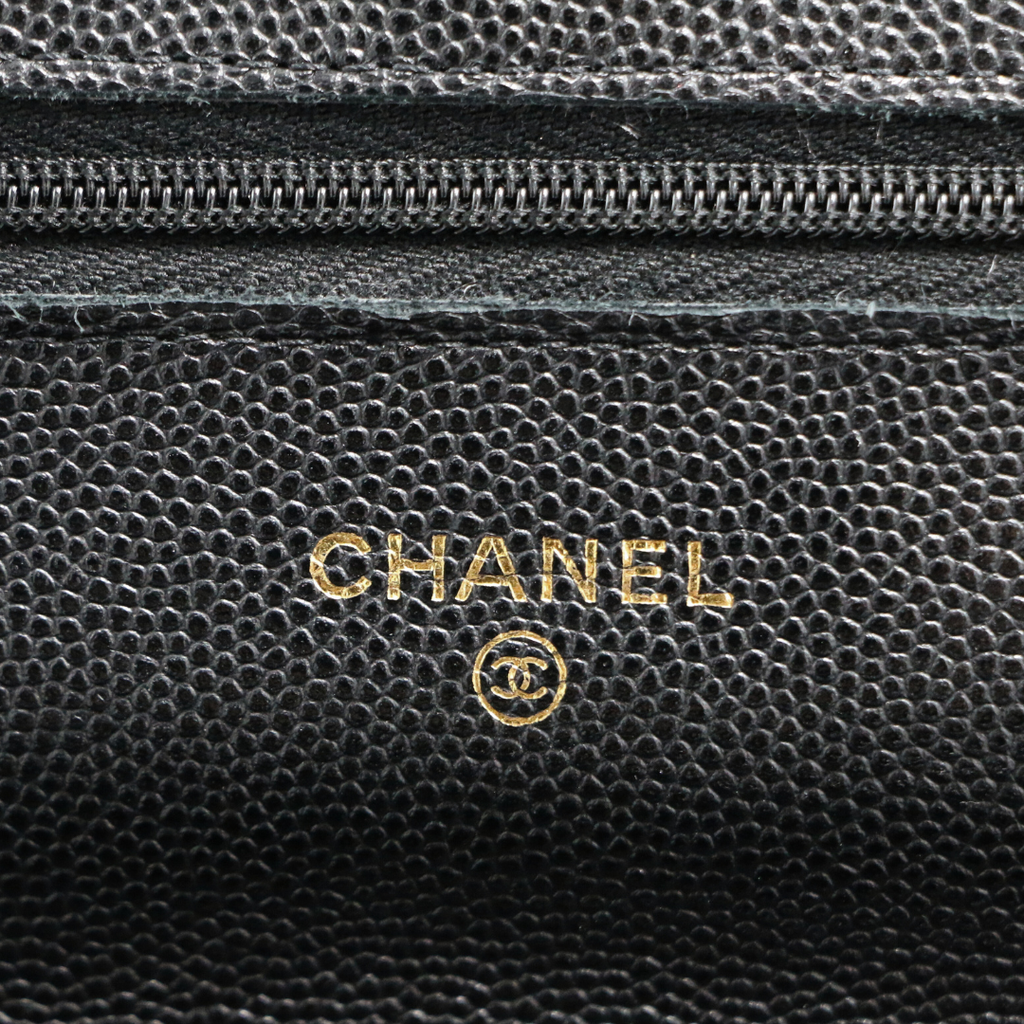 Chanel Black Quilted Caviar Leather Wallet On Chain