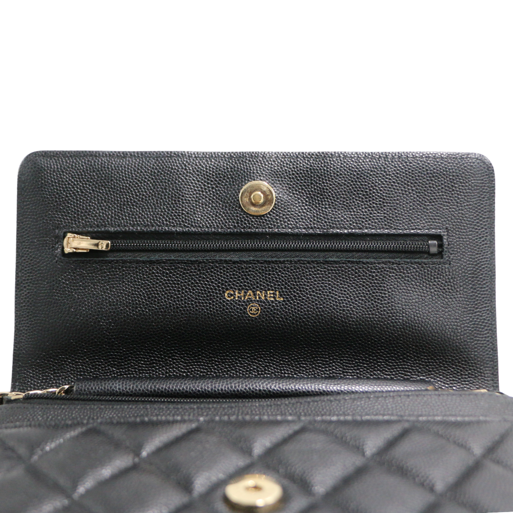Chanel Black Quilted Caviar Leather Wallet On Chain