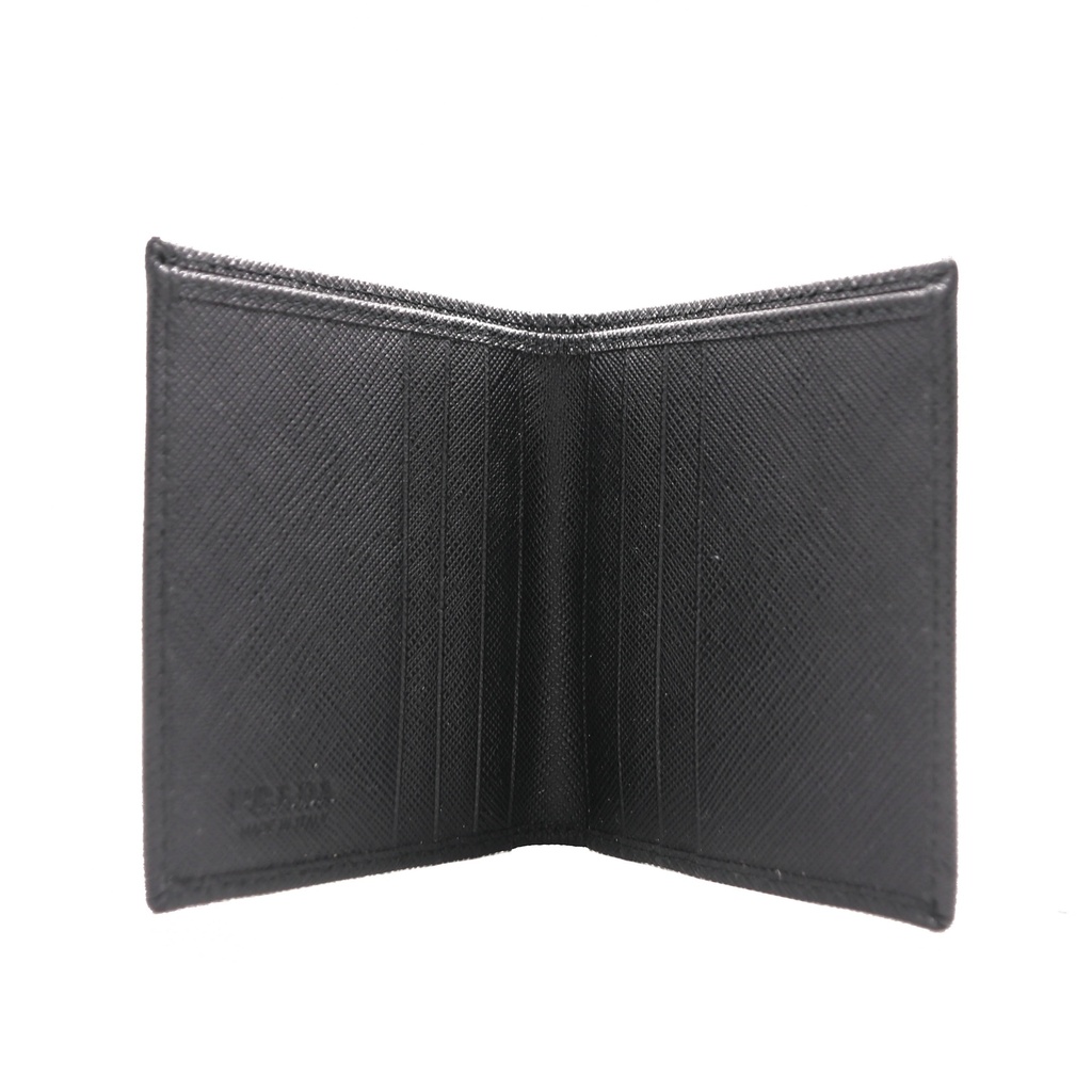 Prada Leather Triangle Tri-Fold Wallet Black