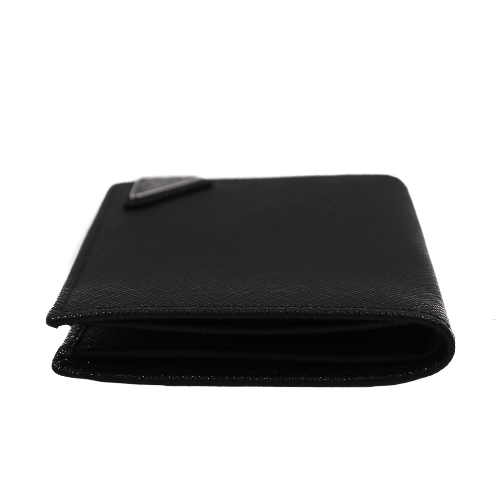Prada Leather Triangle Tri-Fold Wallet Black