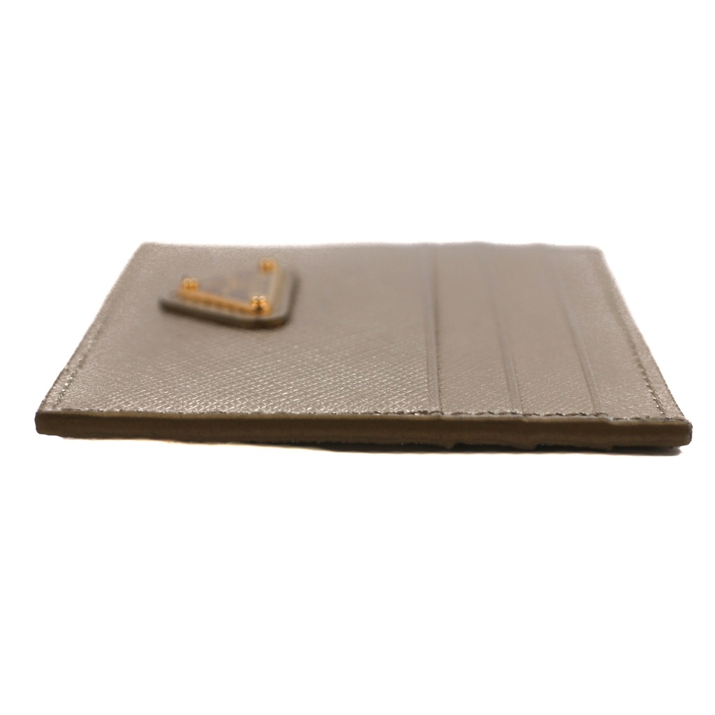 Prada Leather Triangle Cardholder Silver