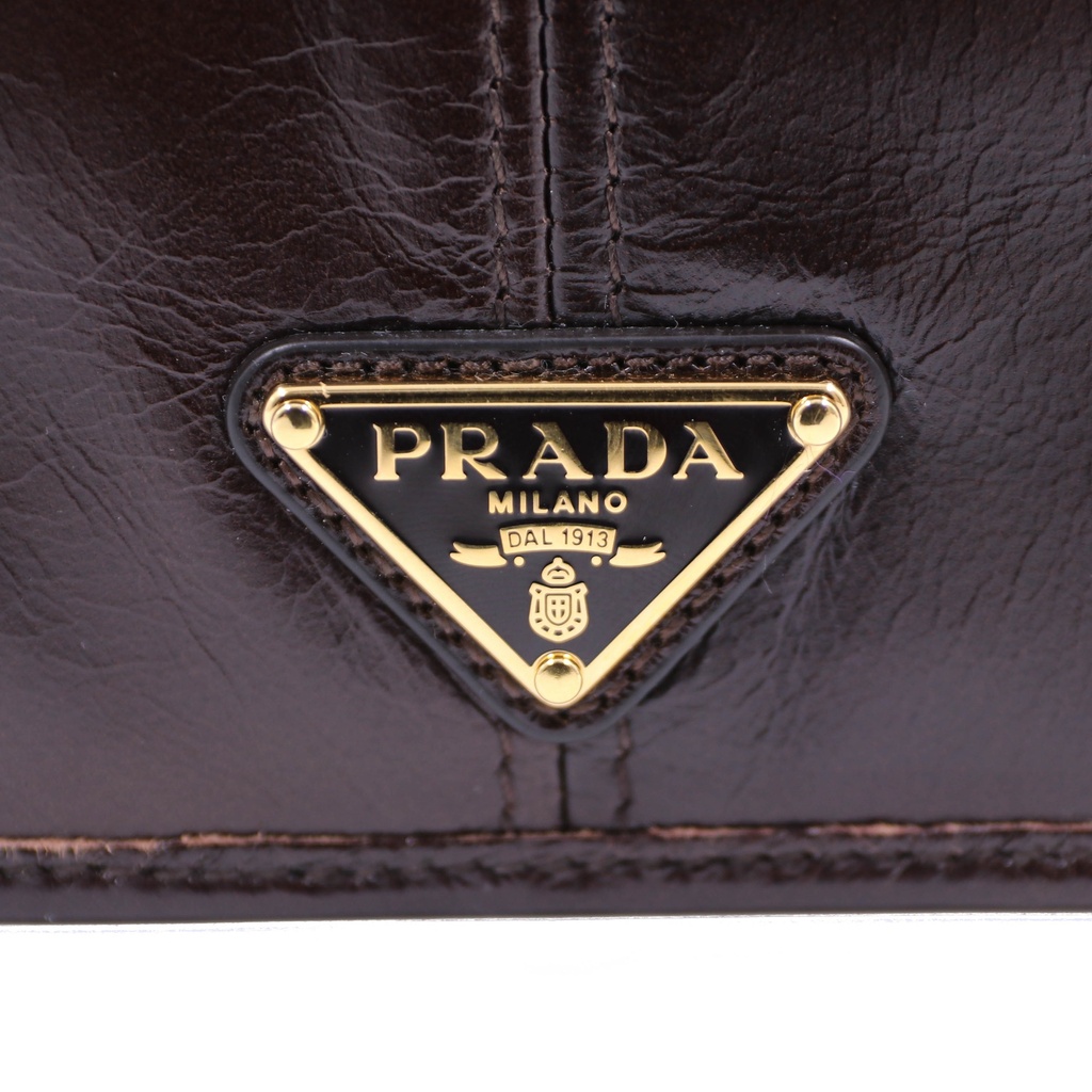 Prada Soft Leather Triangle Logo Wallet Brown