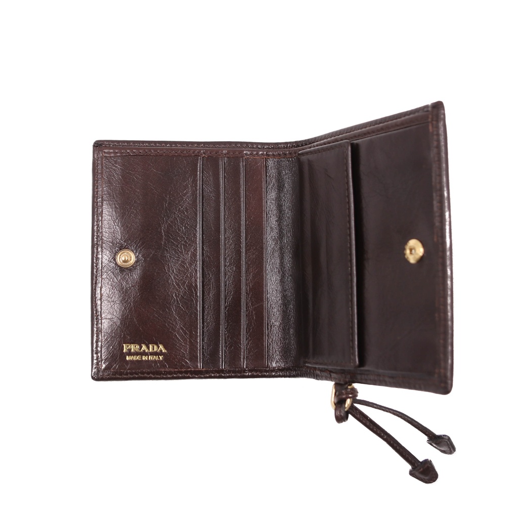 Prada Soft Leather Triangle Logo Wallet Brown