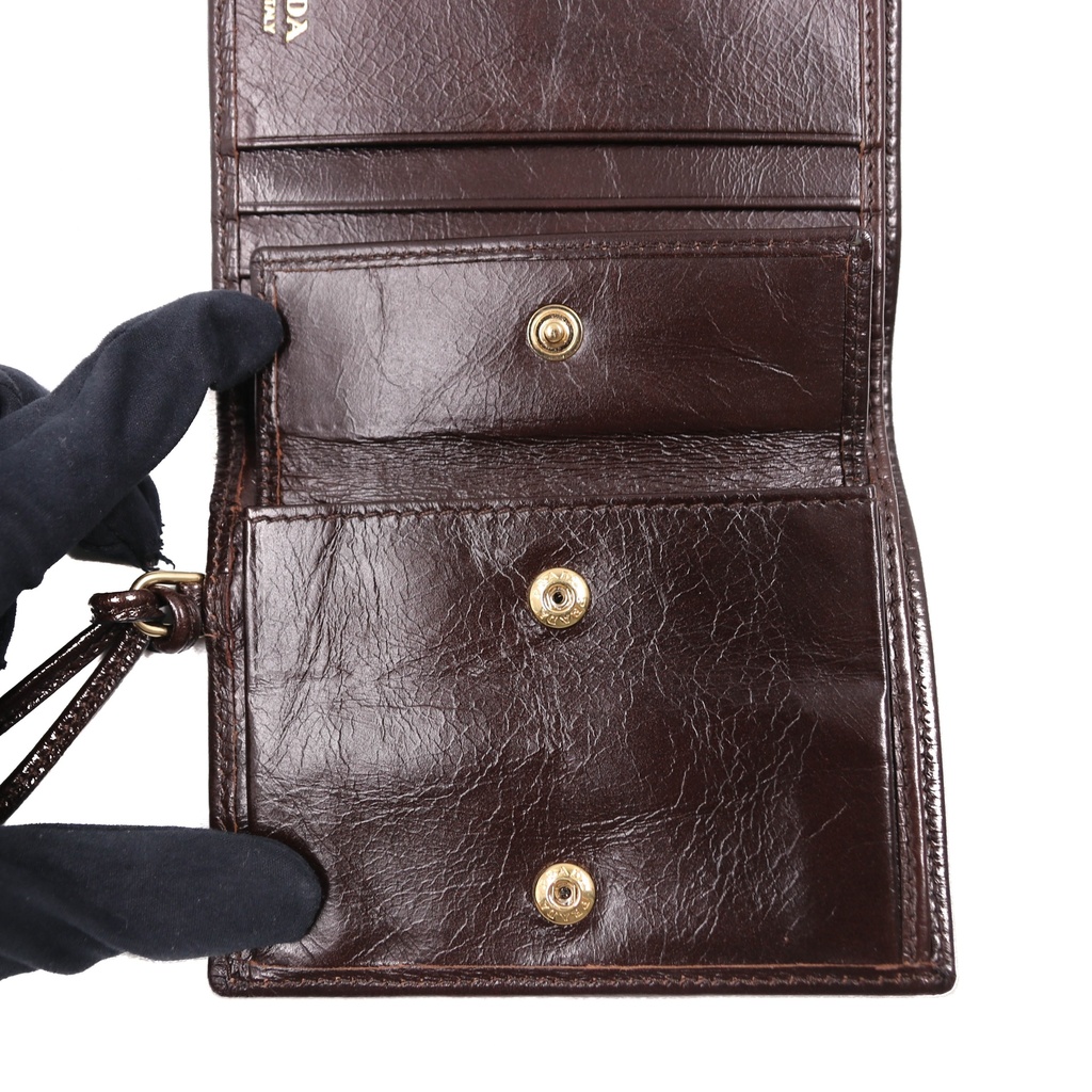 Prada Soft Leather Triangle Logo Wallet Brown