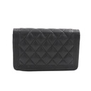 Chanel Black Quilted Caviar Leather Boy Wallet On Chain