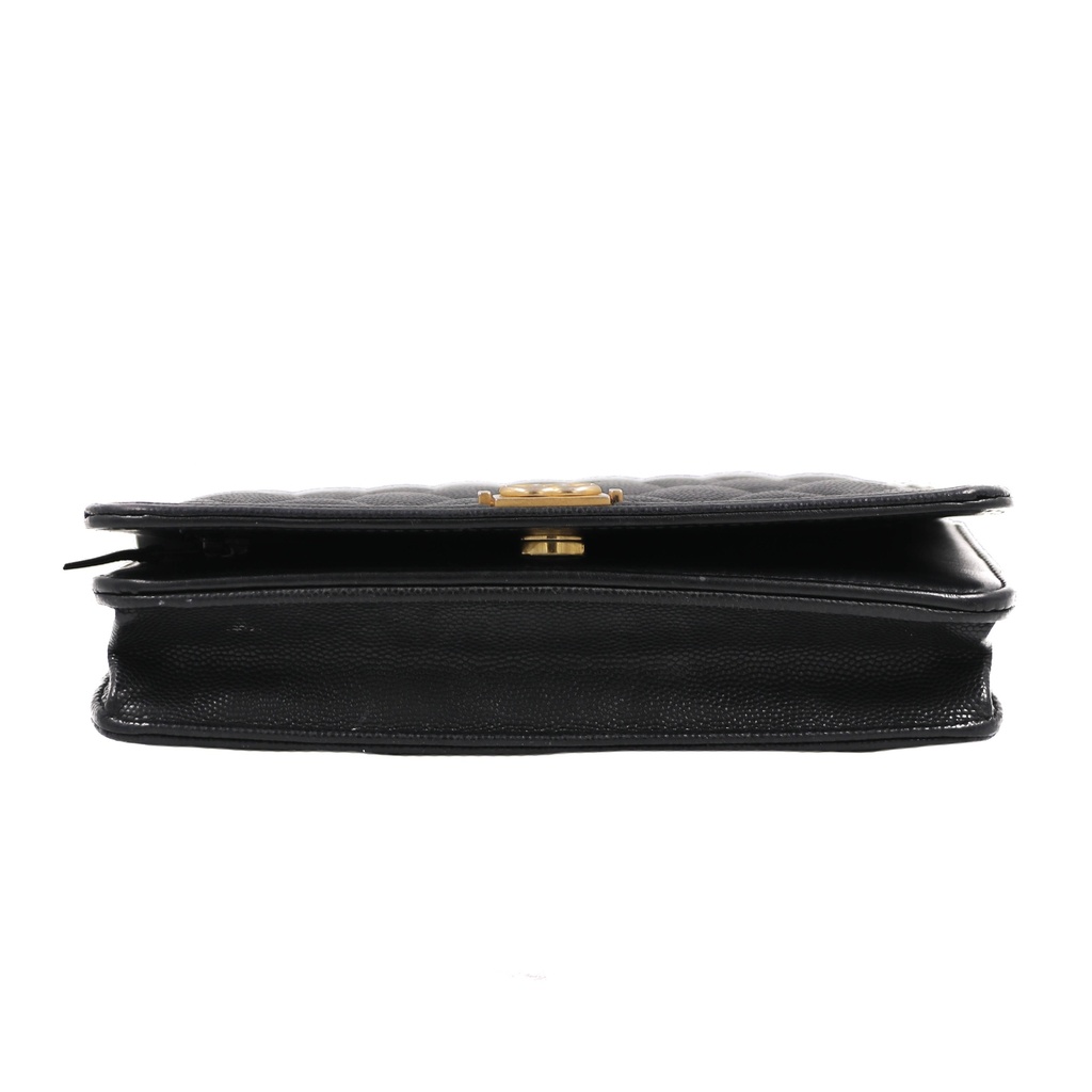 Chanel Black Quilted Caviar Leather Boy Wallet On Chain