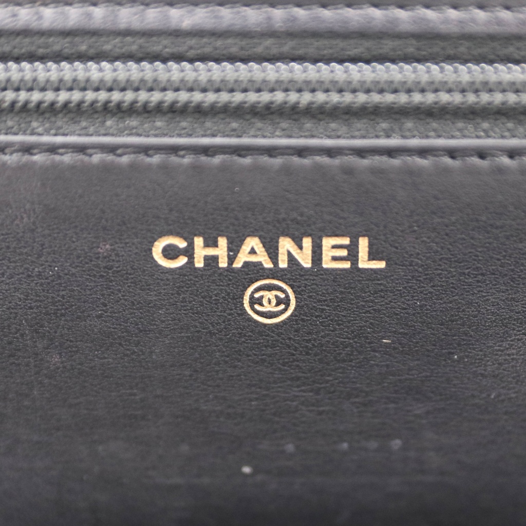 Chanel Black Quilted Caviar Leather Boy Wallet On Chain