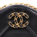 Chanel Shiny Goatskin Quilted Chanel 19 Round Clutch With Chain Black