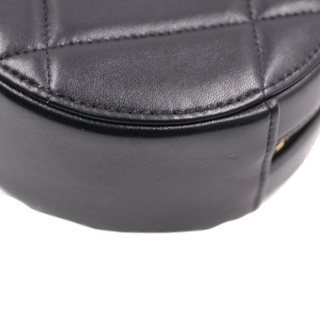 Chanel Shiny Goatskin Quilted Chanel 19 Round Clutch With Chain Black