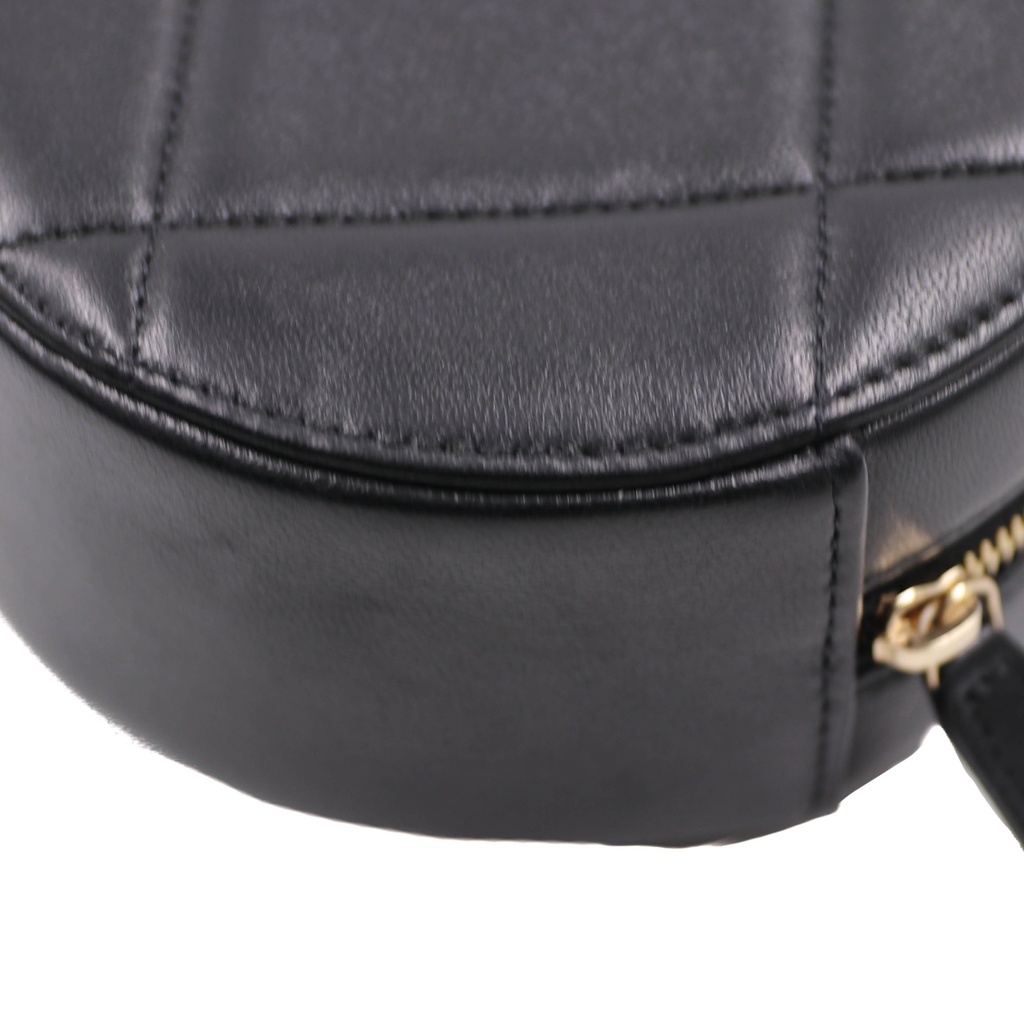 Chanel Shiny Goatskin Quilted Chanel 19 Round Clutch With Chain Black