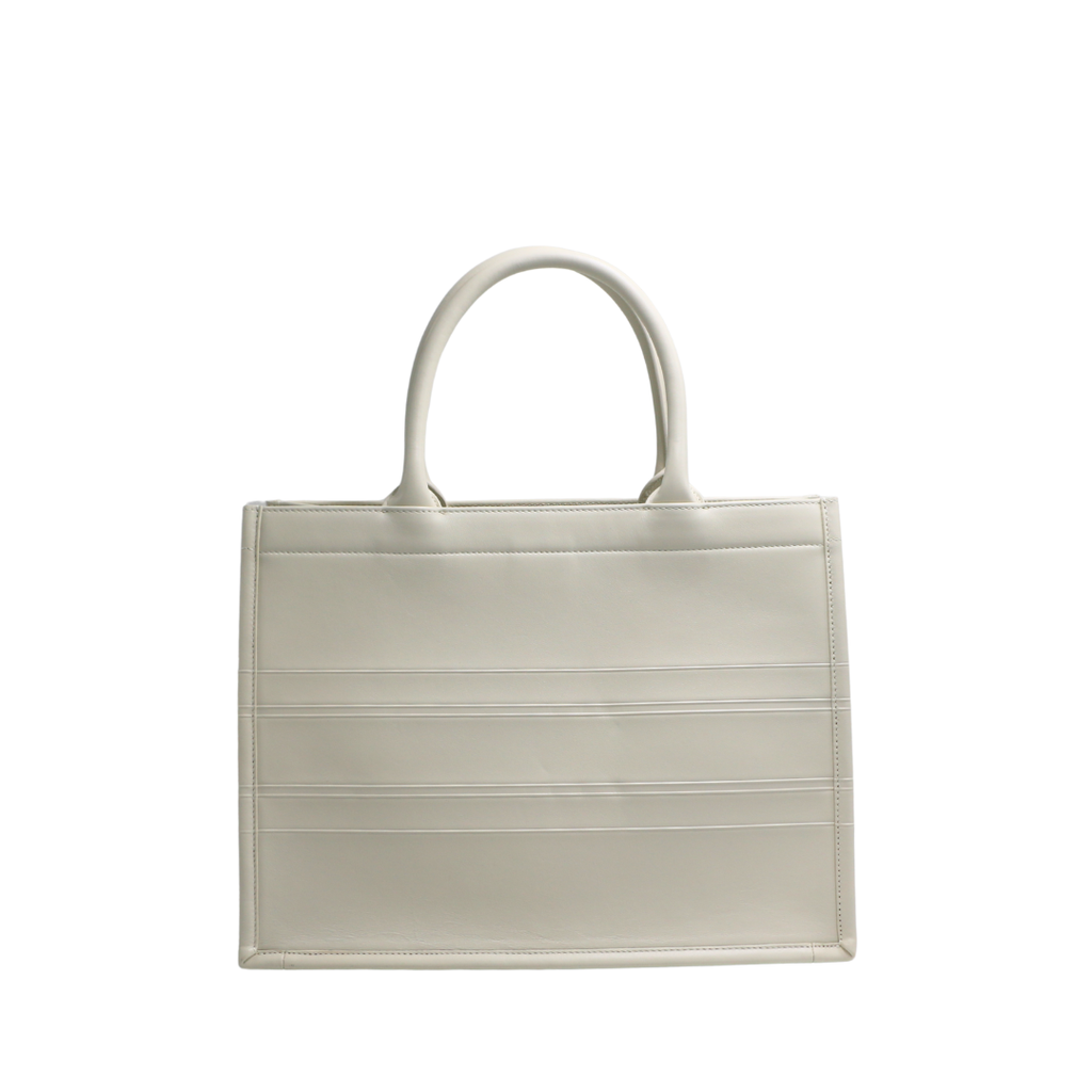 Christian Dior Calfskin Embossed Medium Book Tote Off White