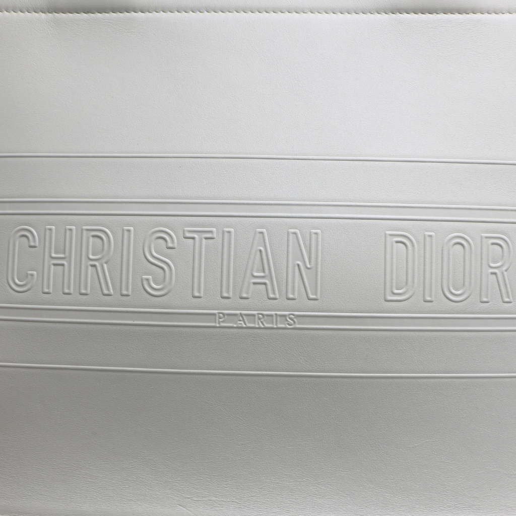 Christian Dior Calfskin Embossed Medium Book Tote Off White