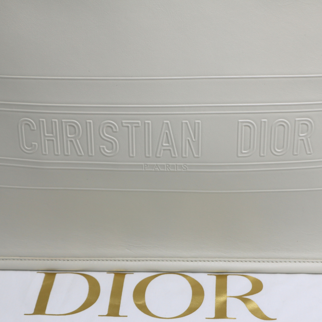 Christian Dior Calfskin Embossed Medium Book Tote Off White