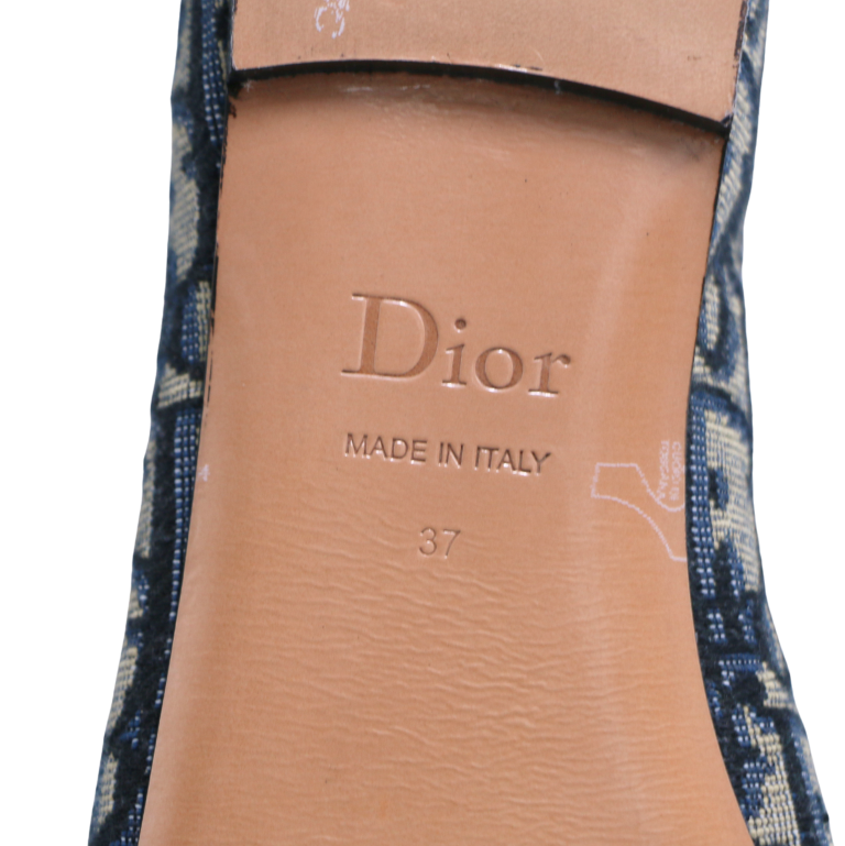 Christian Dior Poeme Ballet Flats In Blue and Beige Oblique In Size 37