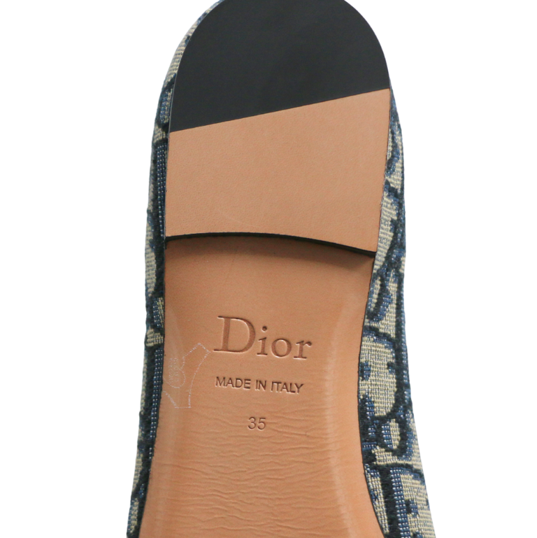Christian Dior Poeme Ballet Flats In Blue and Beige Oblique In Size 35