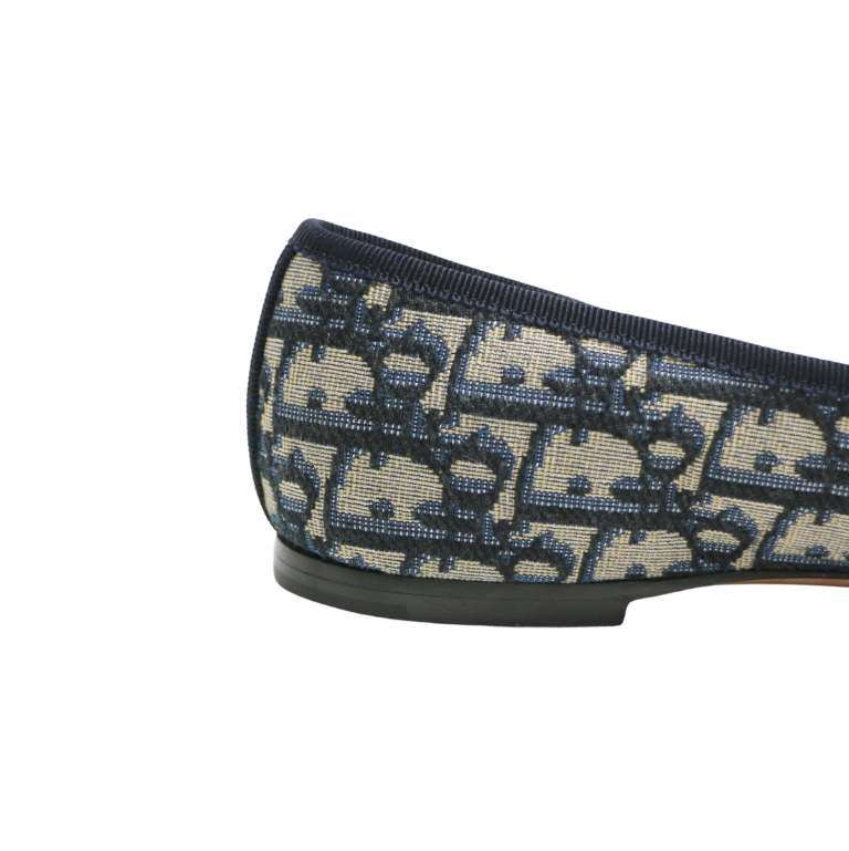 Christian Dior Poeme Ballet Flats In Blue and Beige Oblique In Size 38