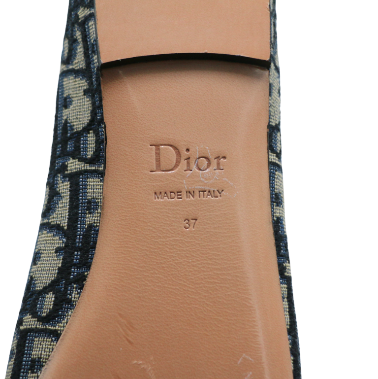 Christian Dior Poeme Ballet Flats In Blue and Beige Oblique In Size 37