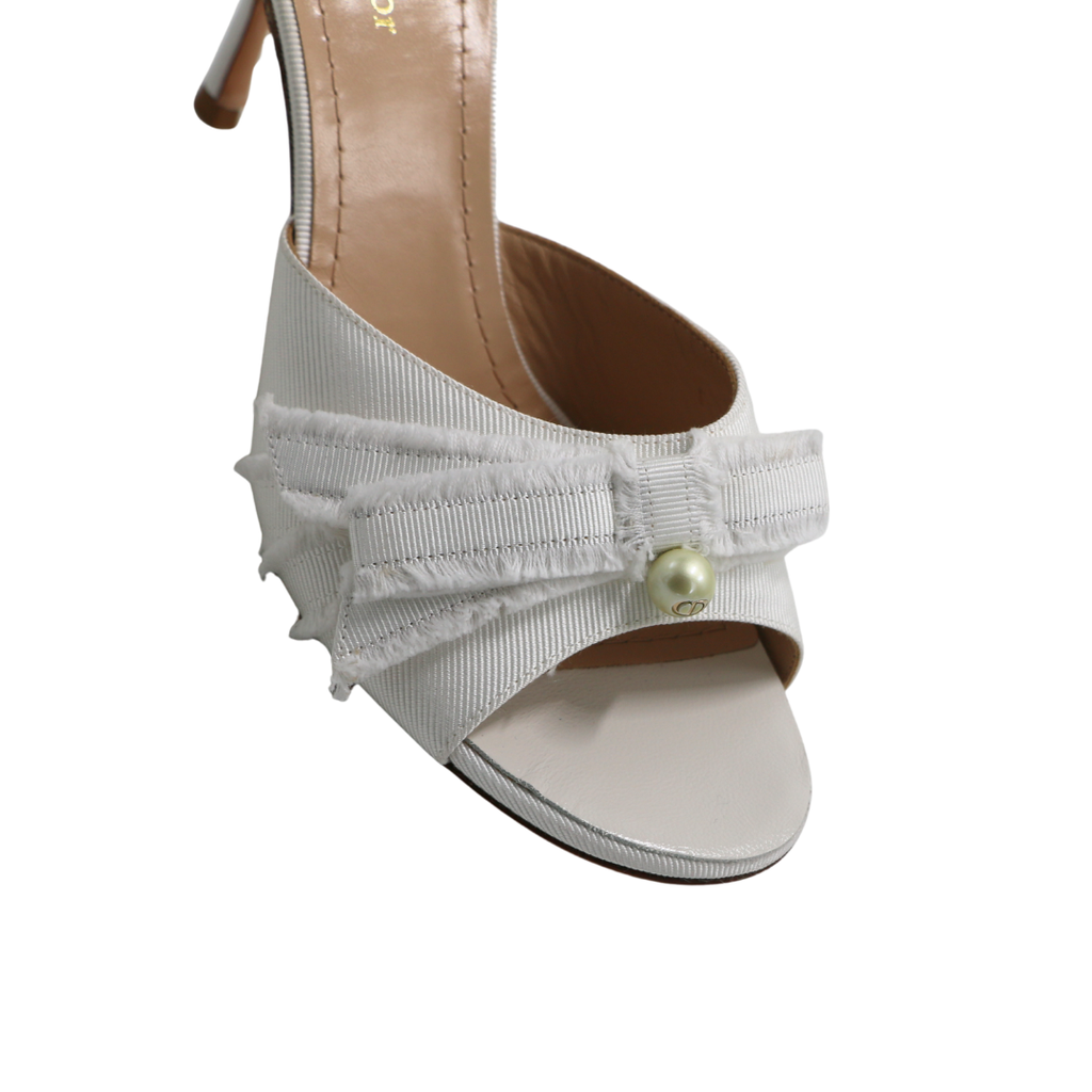 Christian Dior Adorable Heeled Mules With White Pearl In Size 36