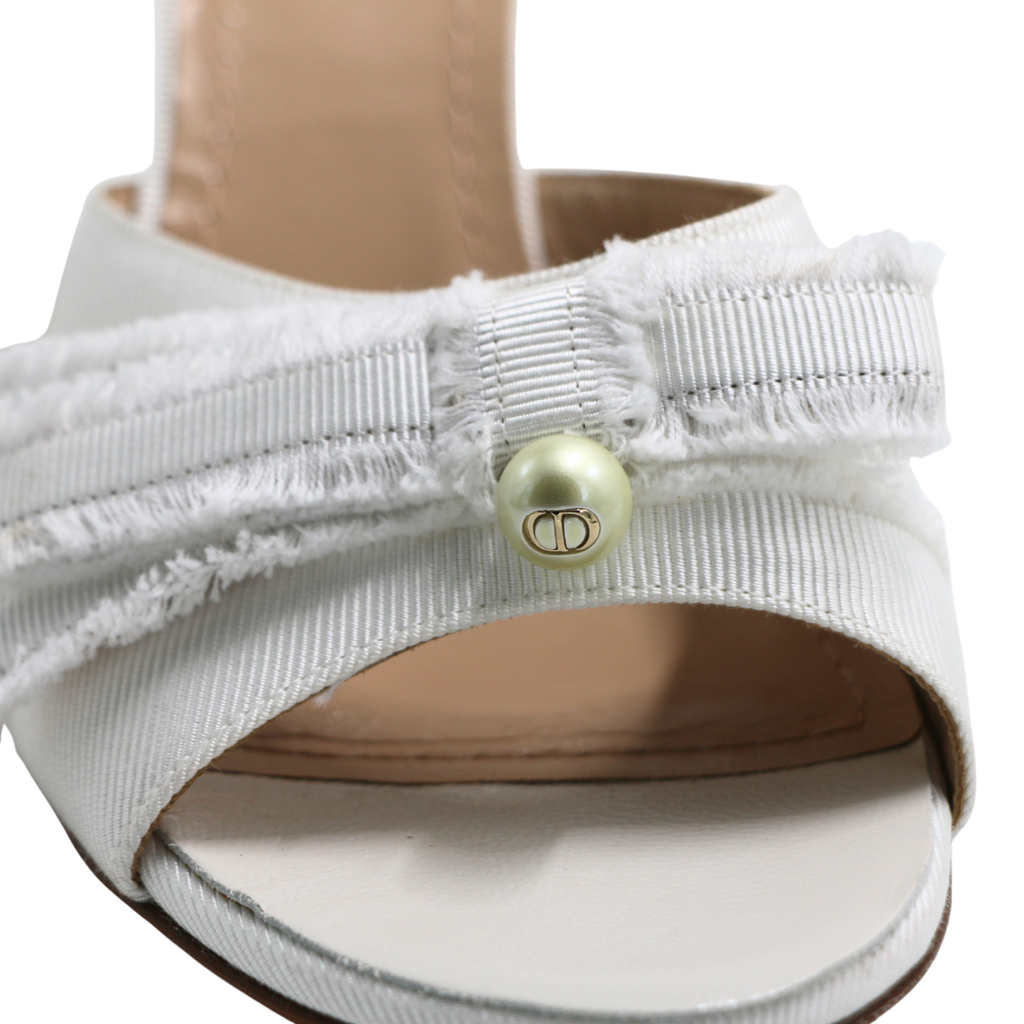 Christian Dior Adorable Heeled Mules With White Pearl In Size 36