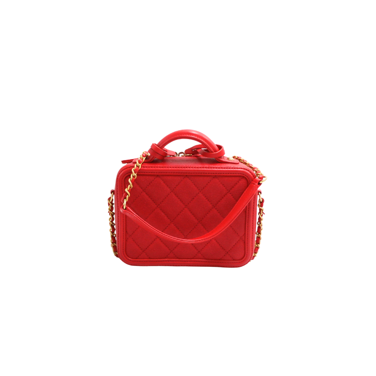 Chanel Small Filigree Vanity Case Red
