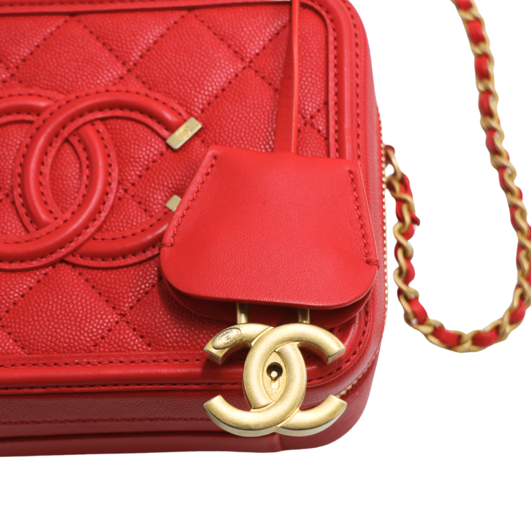 Chanel Small Filigree Vanity Case Red