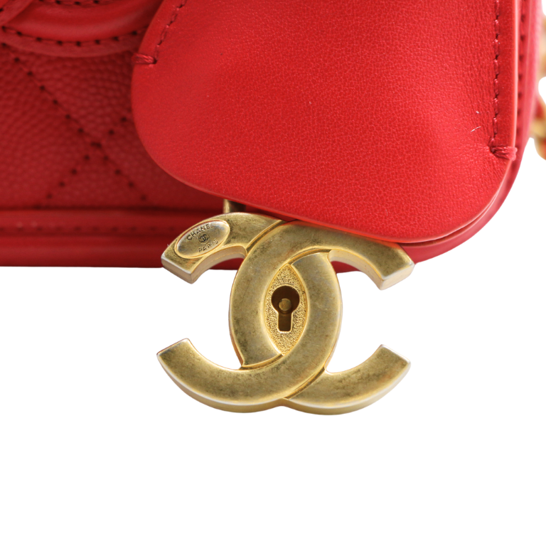 Chanel Small Filigree Vanity Case Red