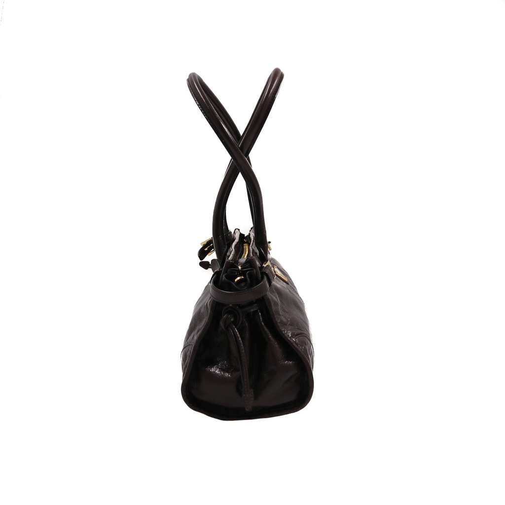 Prada Glossy Calfskin Triangle Medium Bonnie Shoulder Bag Brown