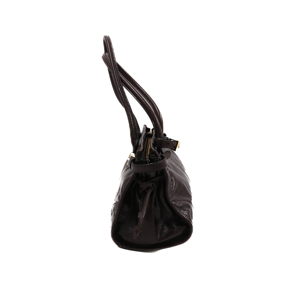 Prada Glossy Calfskin Triangle Medium Bonnie Shoulder Bag Brown