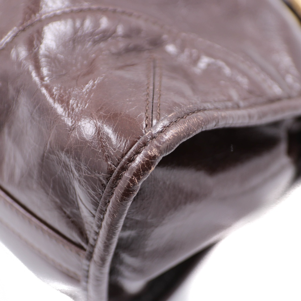 Prada Glossy Calfskin Triangle Medium Bonnie Shoulder Bag Brown