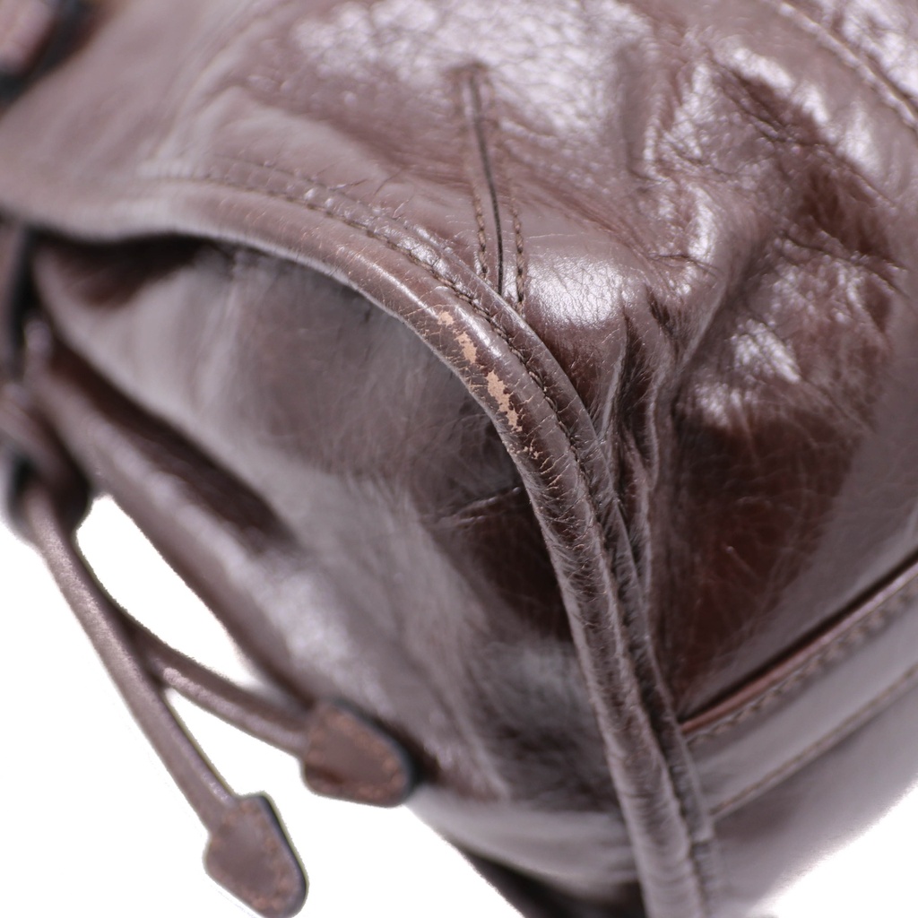 Prada Glossy Calfskin Triangle Medium Bonnie Shoulder Bag Brown