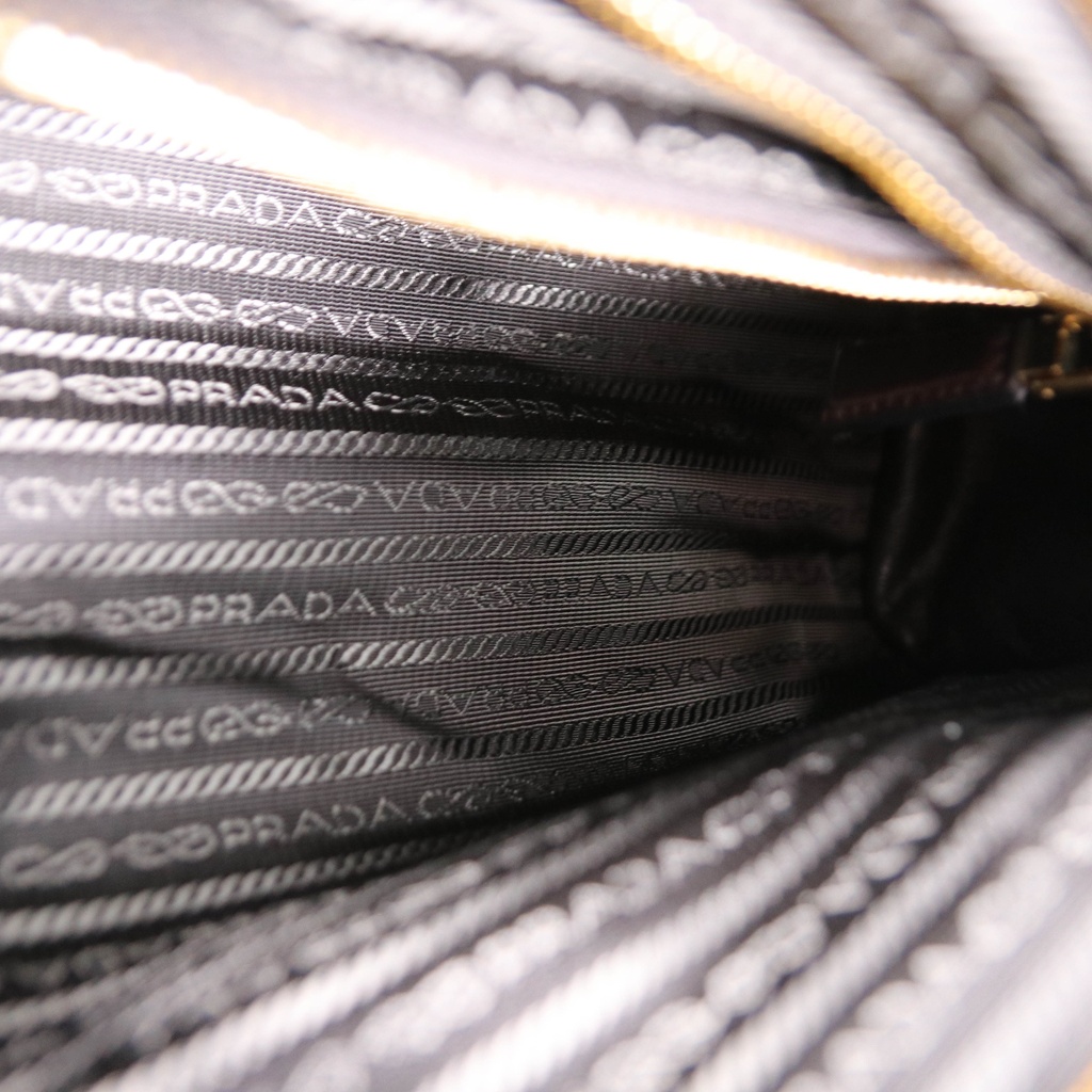 Prada Glossy Calfskin Triangle Medium Bonnie Shoulder Bag Brown