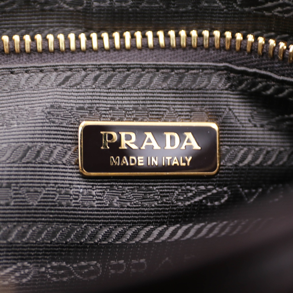 Prada Glossy Calfskin Triangle Medium Bonnie Shoulder Bag Brown