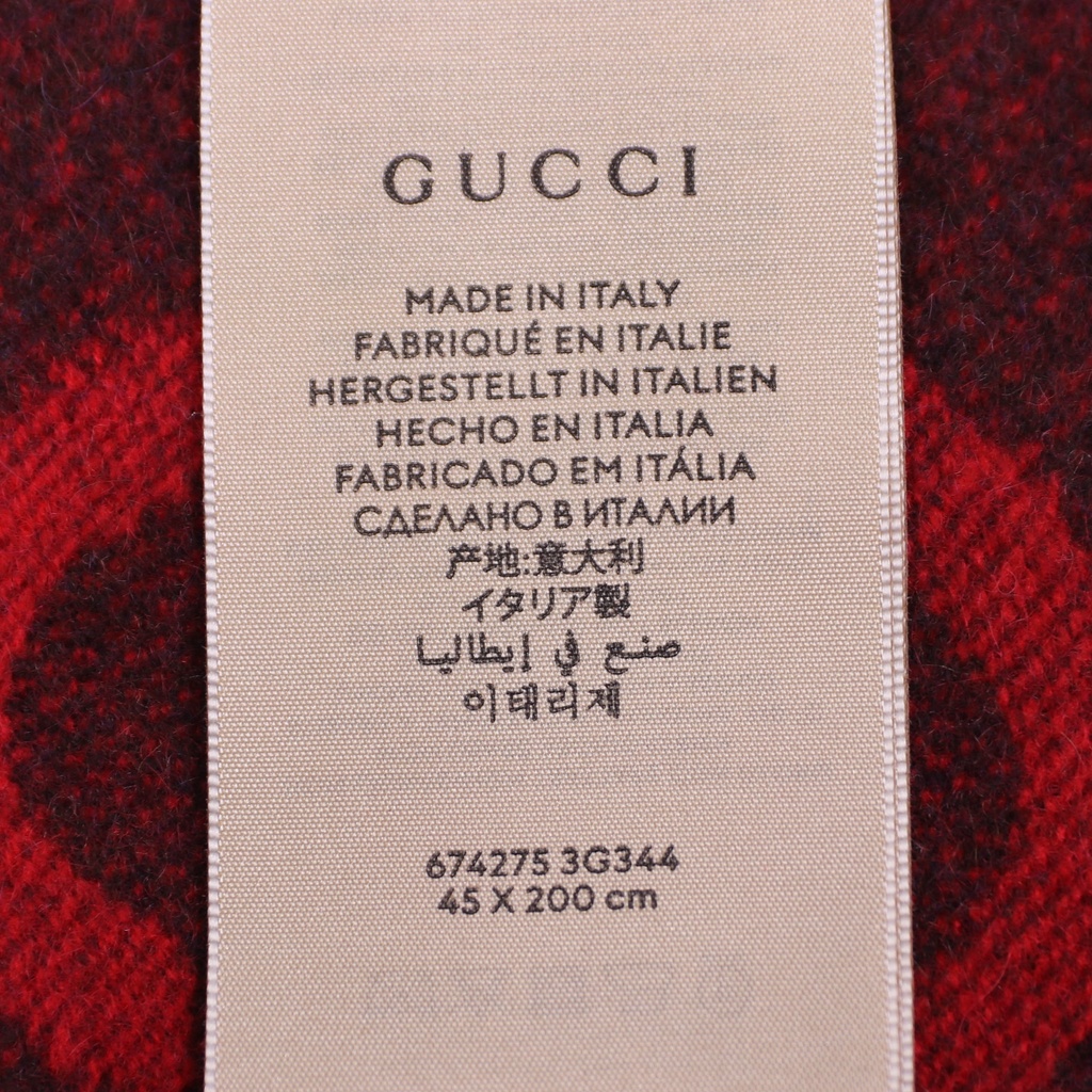 Gucci GG Red and Black Silk Scarf 674275 In Size 45x200