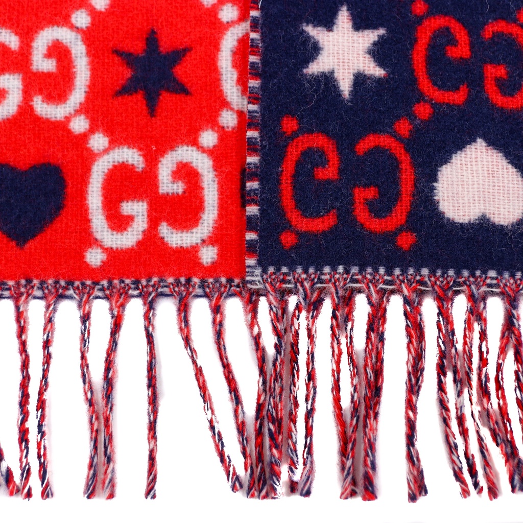 Gucci GG Red and Blue Silk Scarf 601176 In Size 30x200