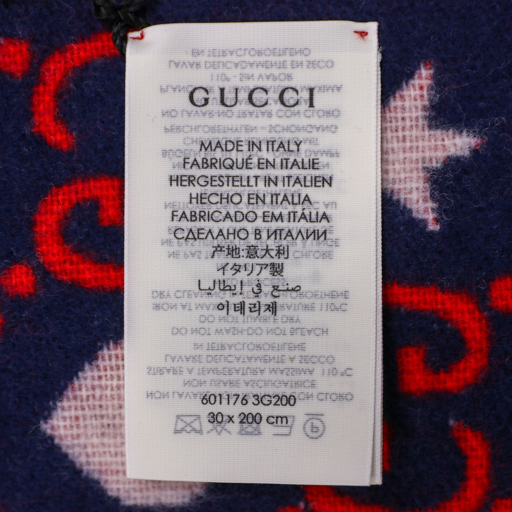 Gucci GG Red and Blue Silk Scarf 601176 In Size 30x200