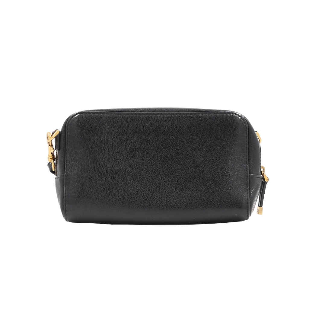 Christian Dior Black Goatskin Double Saddle Pouch Crossbody Bag